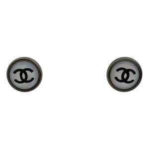 CHANEL White Logo Earrings
